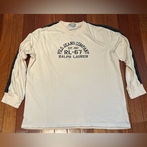 Ralph Lauren Cream Long Sleeve Tee with Navy RL‑67 Logo
